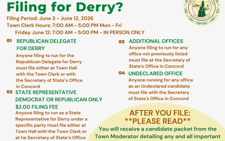 Filing for Derry State Representative and Delegate